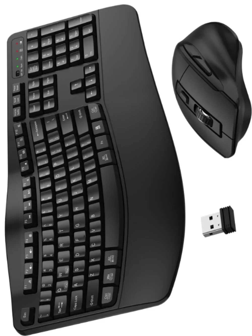 Wireless Keyboard and Mouse Combo, 2.4G Full Size Wave Keys Ergonomic Keyboard